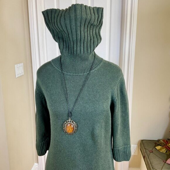 Peruvian Connection Dress Knit Turtleneck Elbow Sleeve Pima Cotton Green (M) - Picture 3 of 8